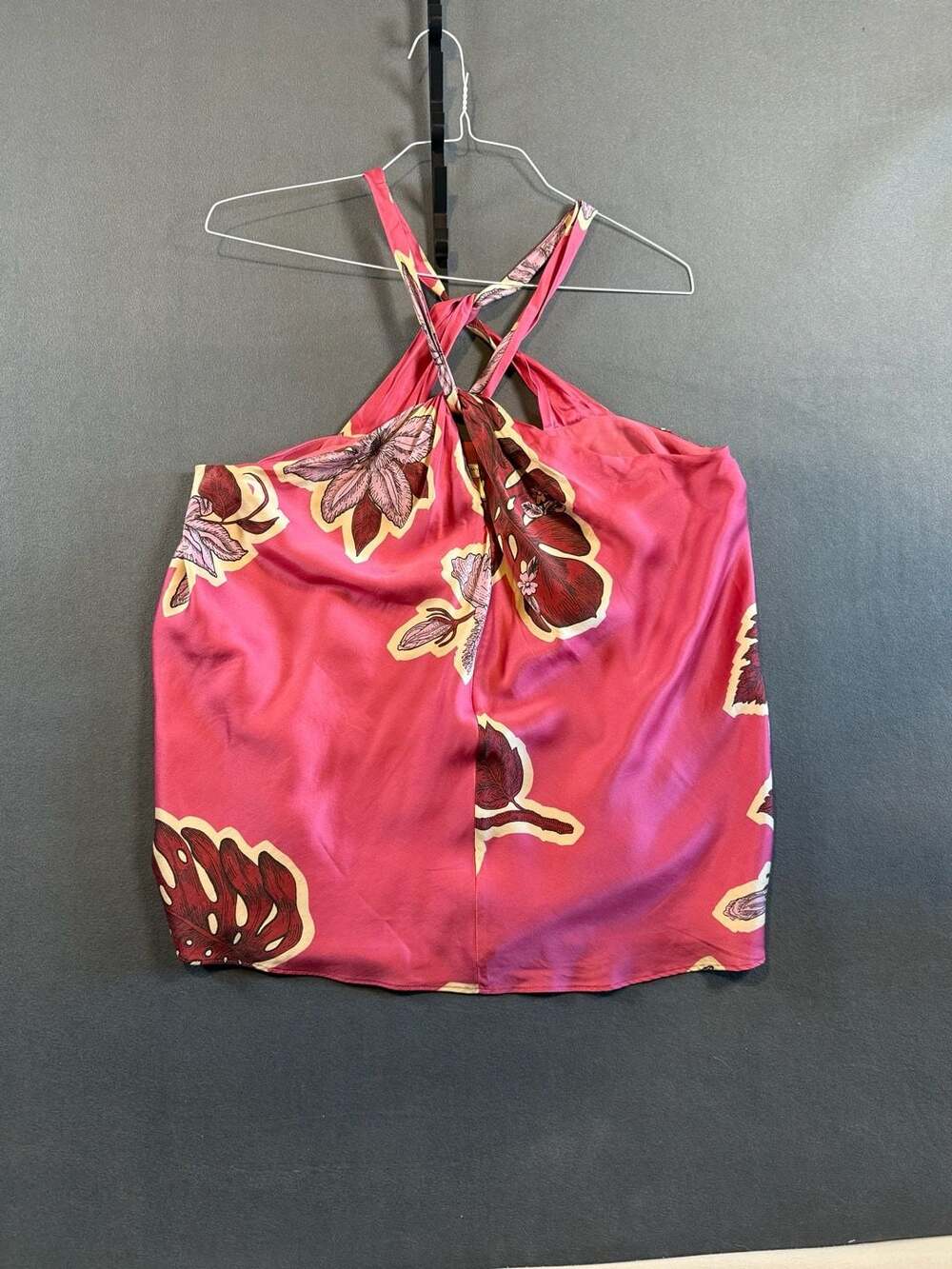 Banana Republic 100% Silk Pink Tropical Floral Print Halter Neck Top XL